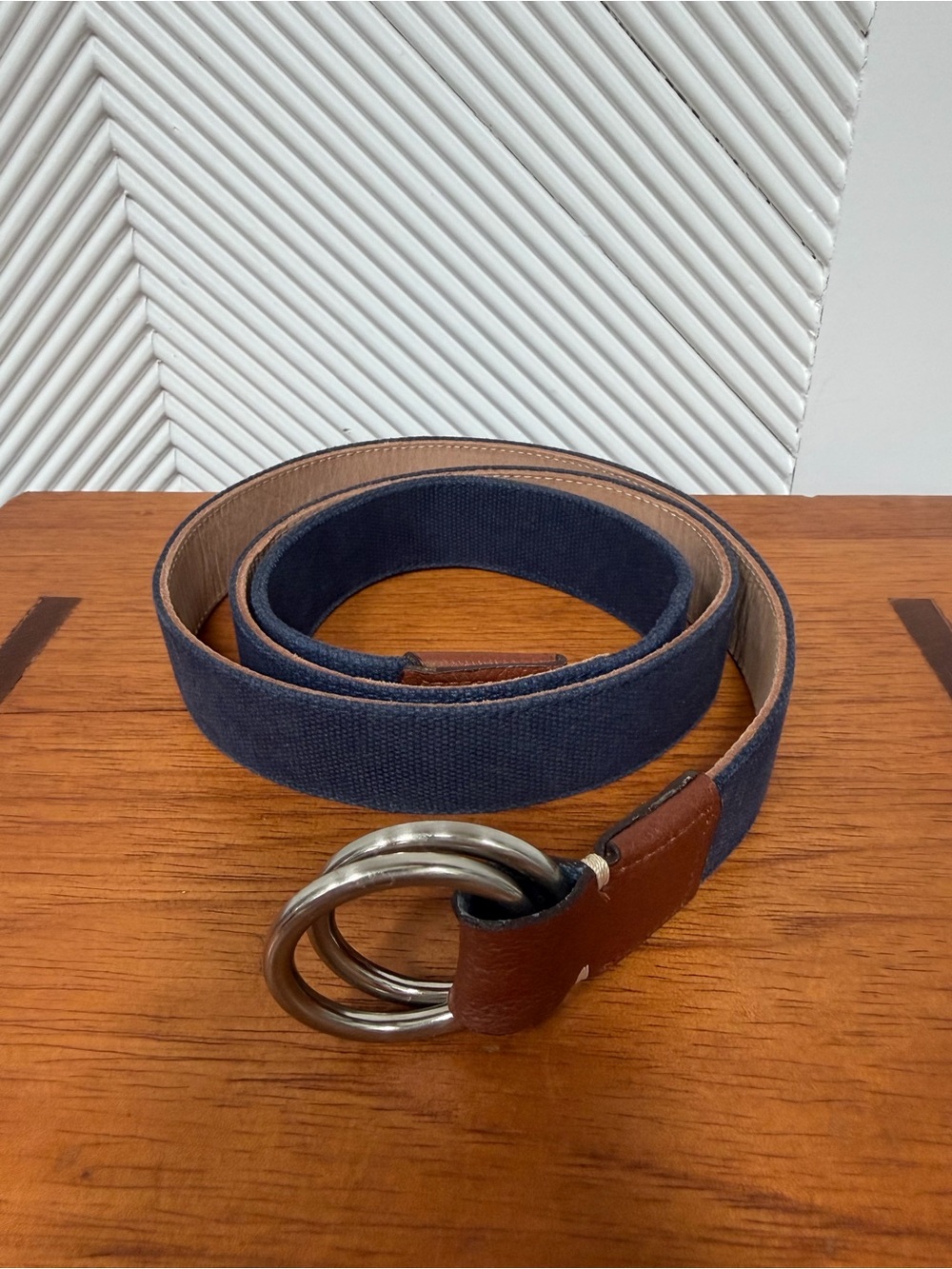 Peter Millar Navy Canvas and Leather Belt